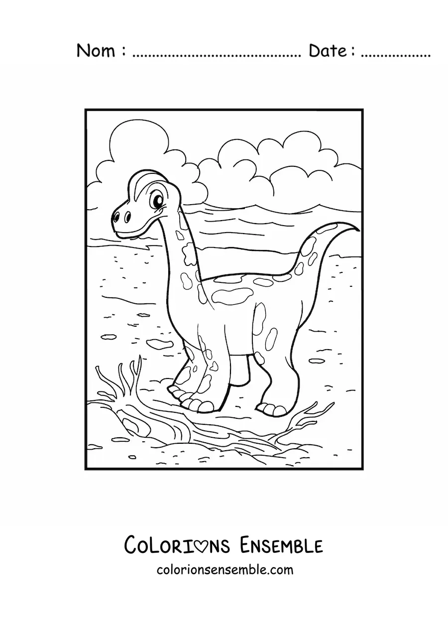 Image à colorier d'un joli bébé dinosaure terrestre