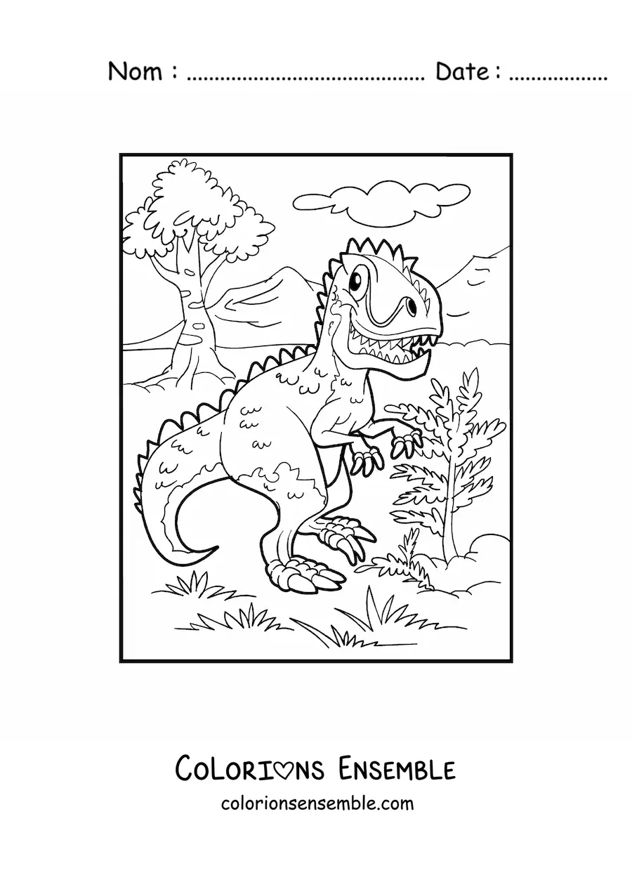 Image à colorier d'un dinosaure terrestre carnivore dans la savane