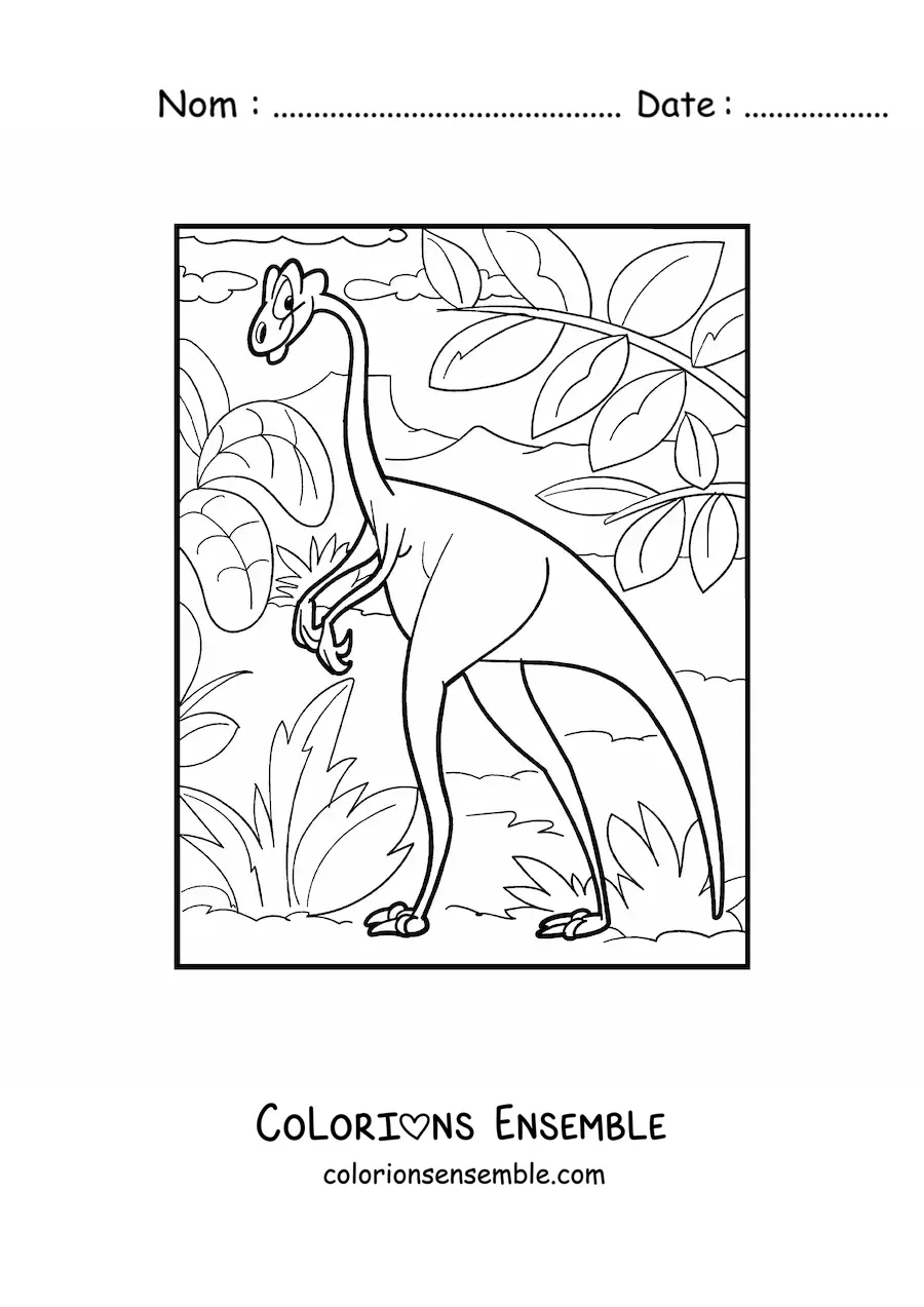 Image à colorier d'un dinosaure terrestre au long cou et aux longues pattes
