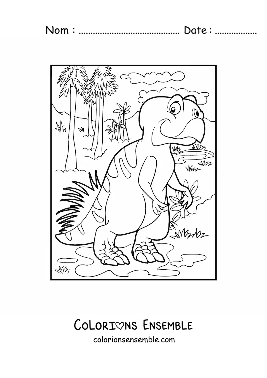 Image à colorier d'un grand dinosaure terrestre en dessin animé