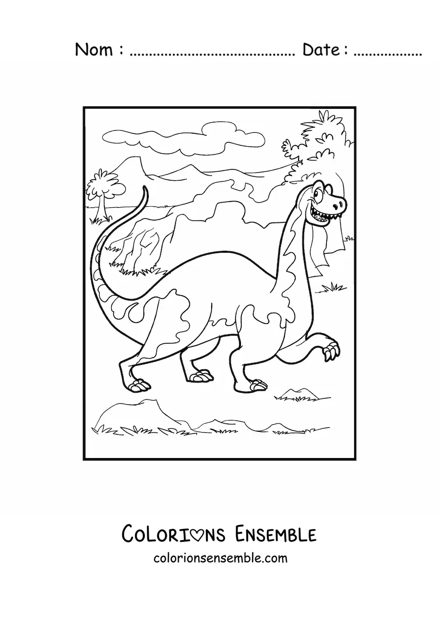 Image à colorier d'un grand dinosaure terrestre en dessin animé dans la savane
