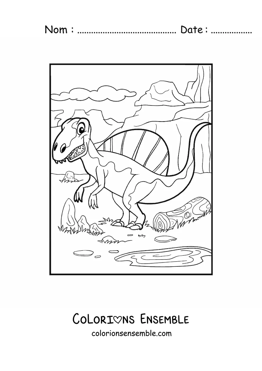 Image à colorier d'un dinosaure terrestre carnivore grandeur nature