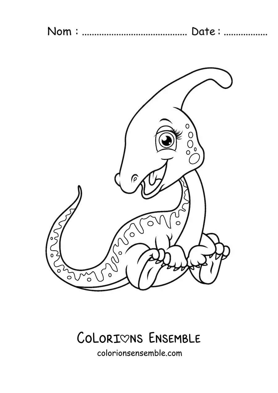 Image à colorier d'un magnifique bébé dinosaure assis