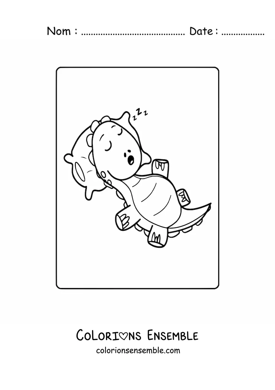 Image à colorier d'un bébé dinosaure kawaii en train de dormir