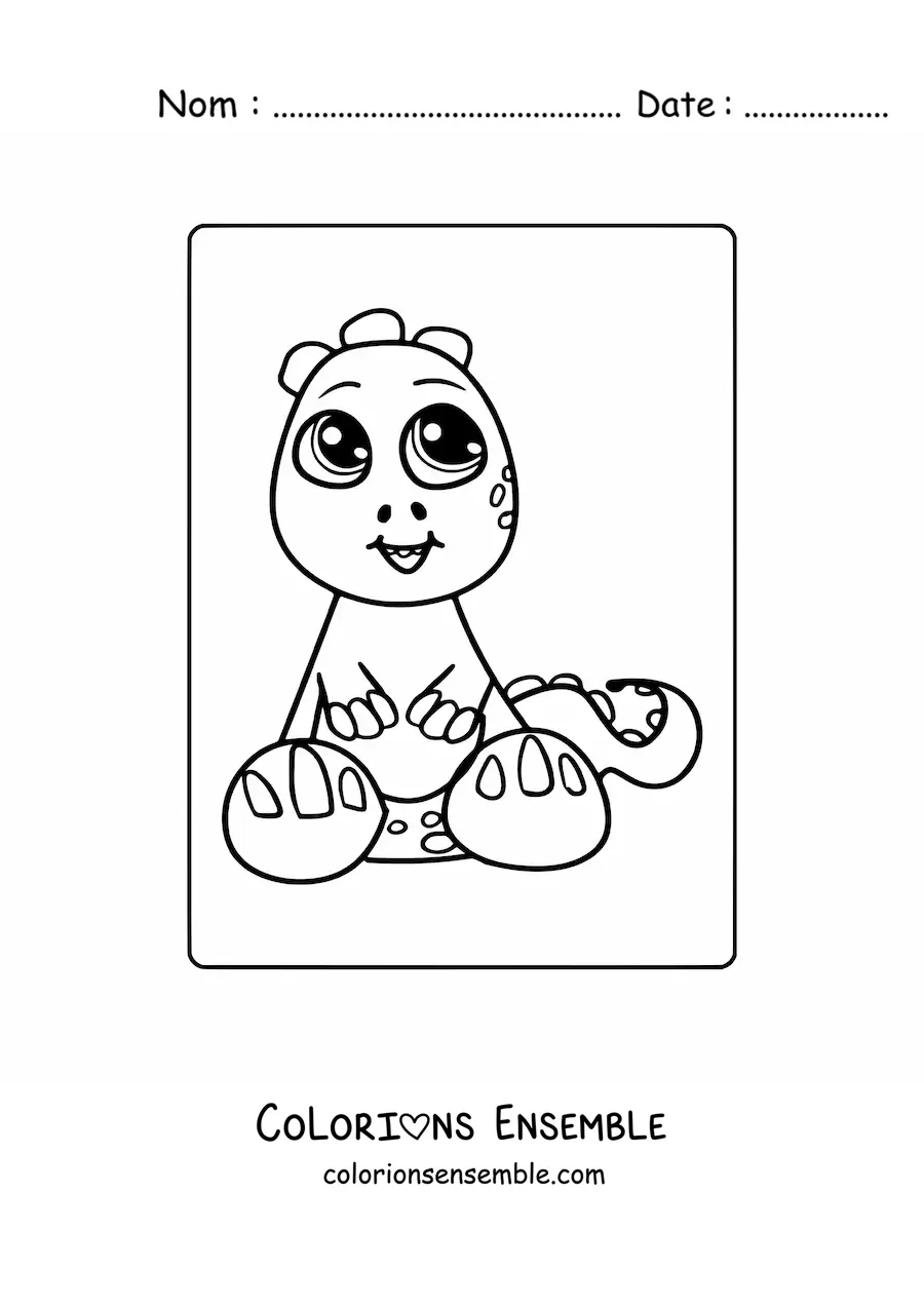 Image à colorier d'un grand bébé dinosaure kawaii assis