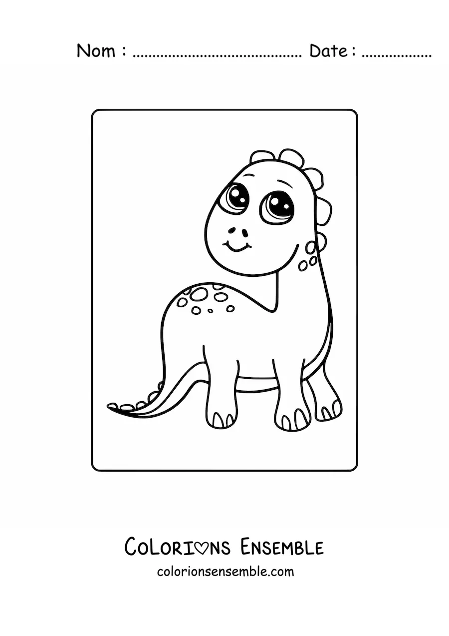 Image à colorier d'un grand bébé dinosaure kawaii facile