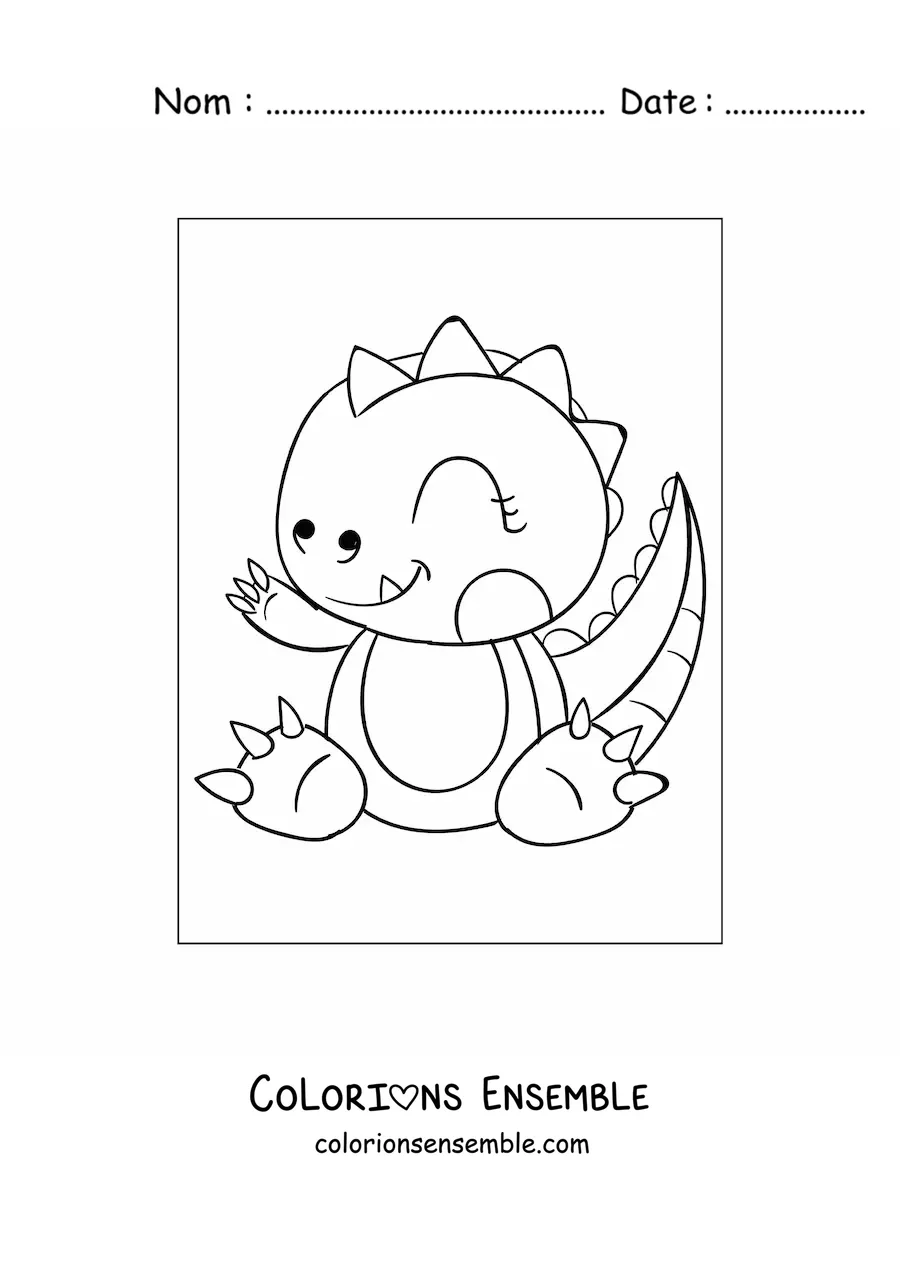 Image à colorier d'un tendre bébé dinosaure assis