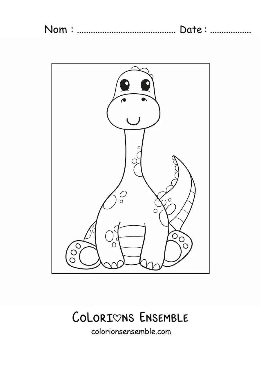 Image à colorier d’un tendre bébé dinosaure au long cou assis