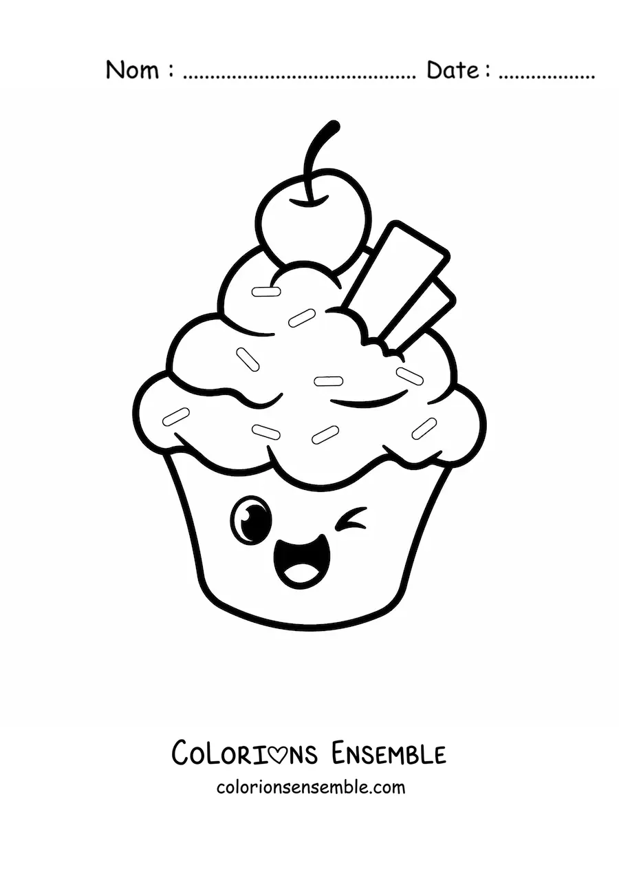 Image à colorier d'un cupcake animé avec une cerise