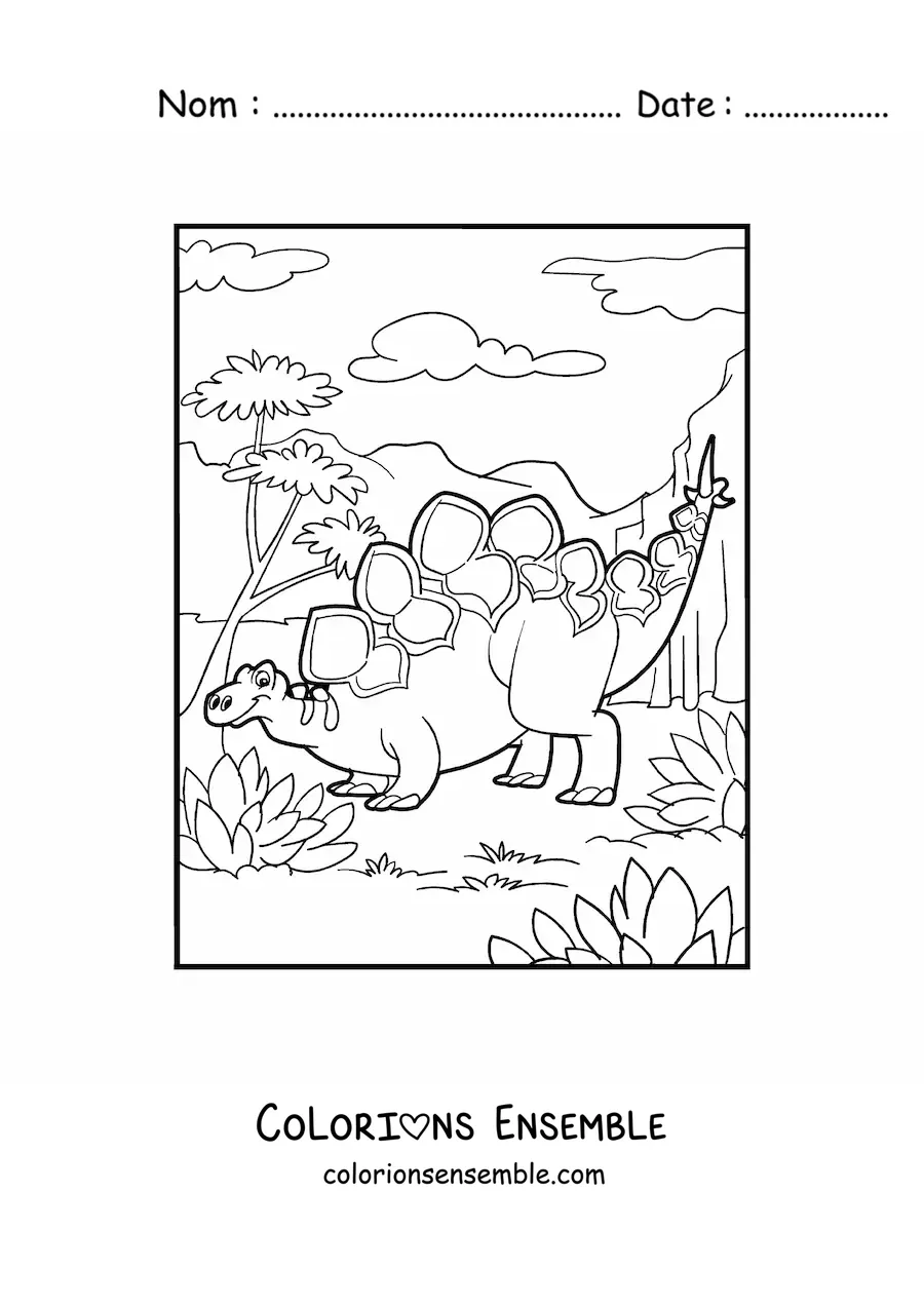 Image à colorier d’un dinosaure herbivore du jurassique