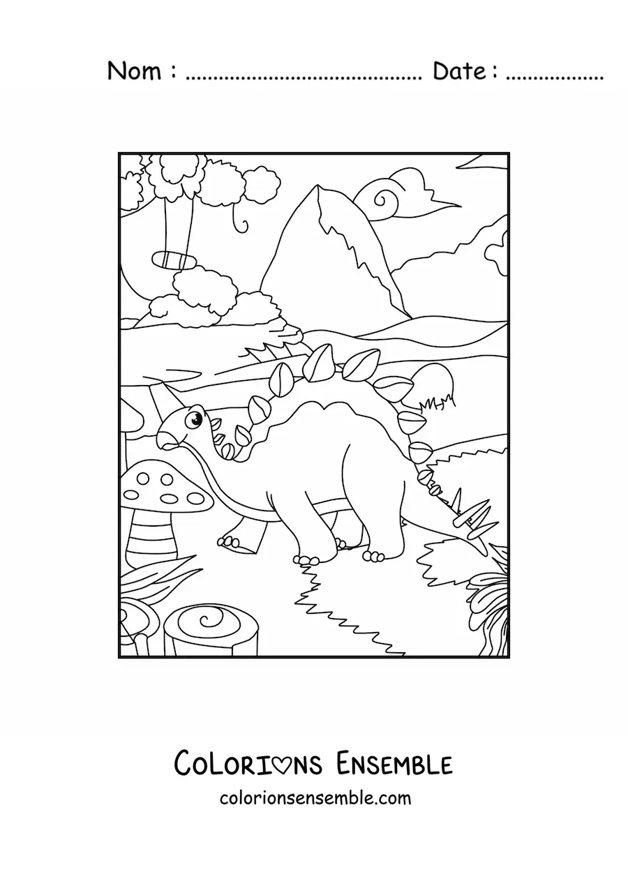 Image à colorier d’un grand dinosaure herbivore en dessin animé