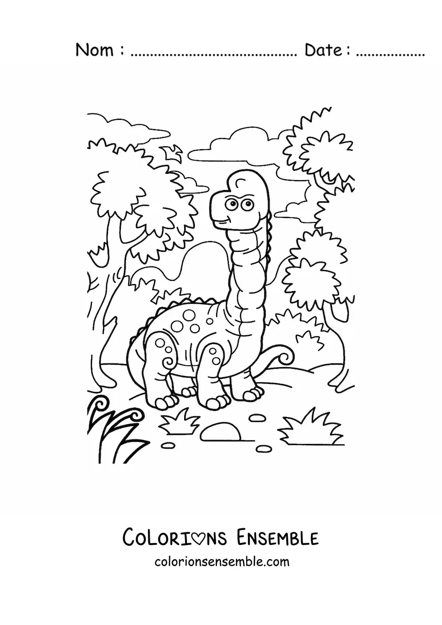 Image à colorier d’un dinosaure herbivore au long cou en dessin animé