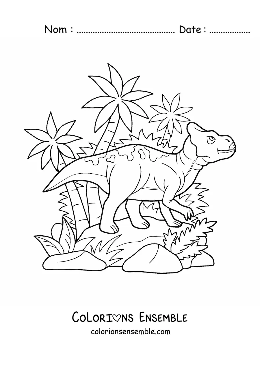 Image à colorier d’un Leptoceratops herbivore en dessin animé