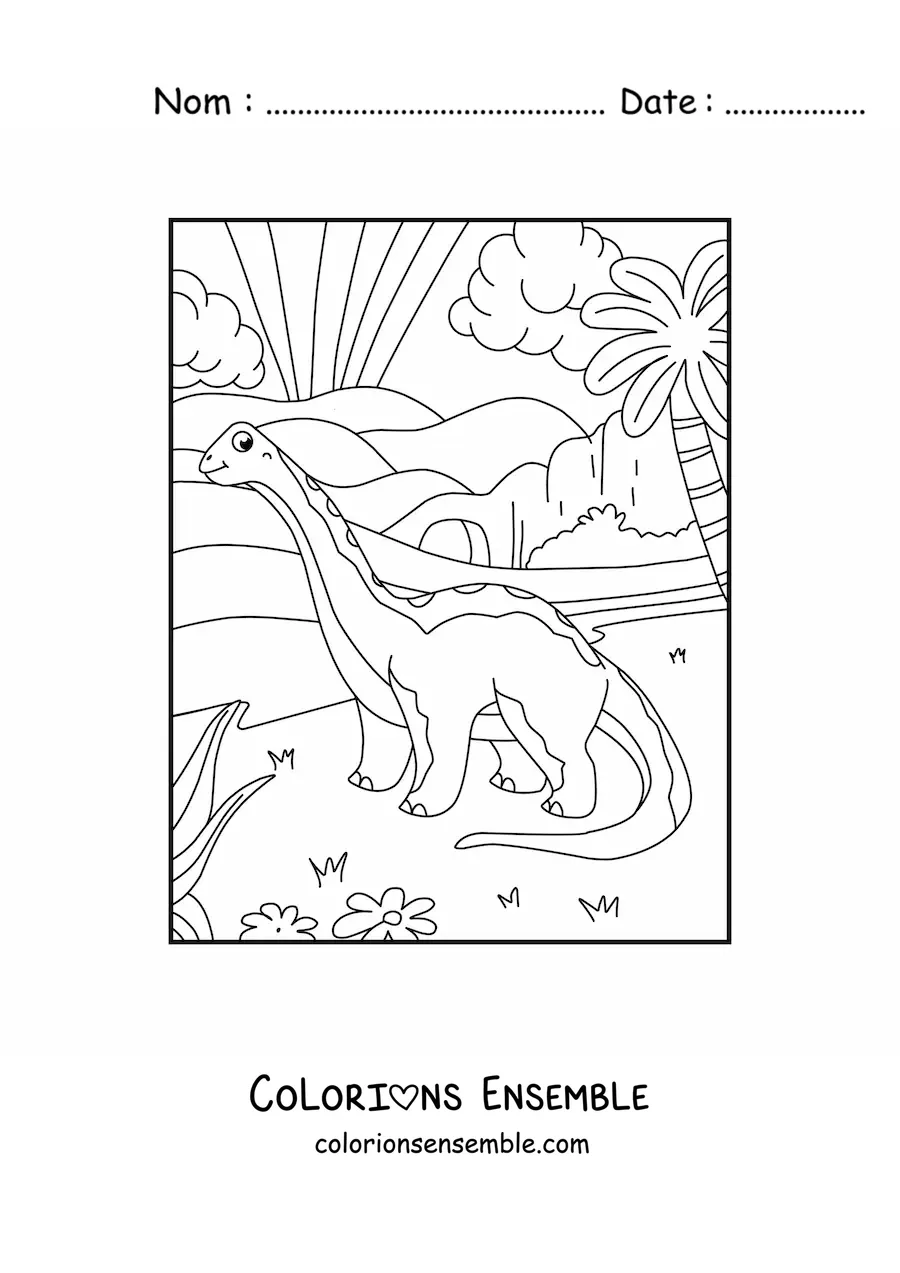 Image à colorier d’un Brontosaurus herbivore en dessin animé