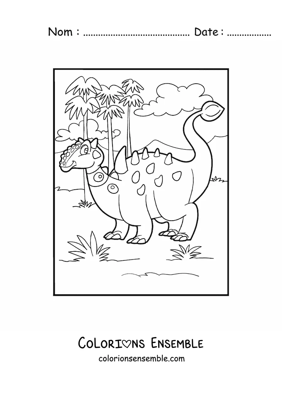 Image à colorier d’un Euoplocephalus herbivore en dessin animé