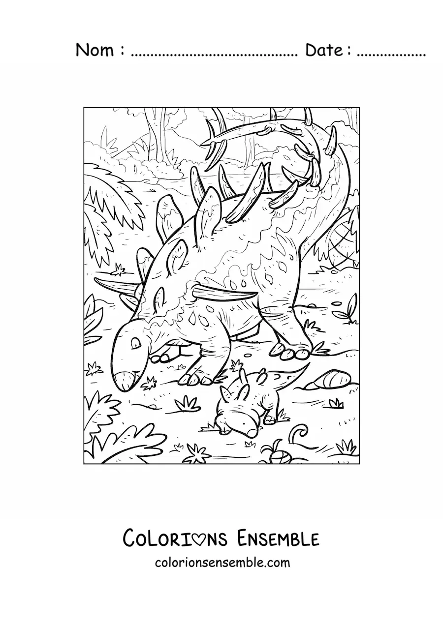 Image à colorier d’un Kentrosaurus herbivore en dessin animé