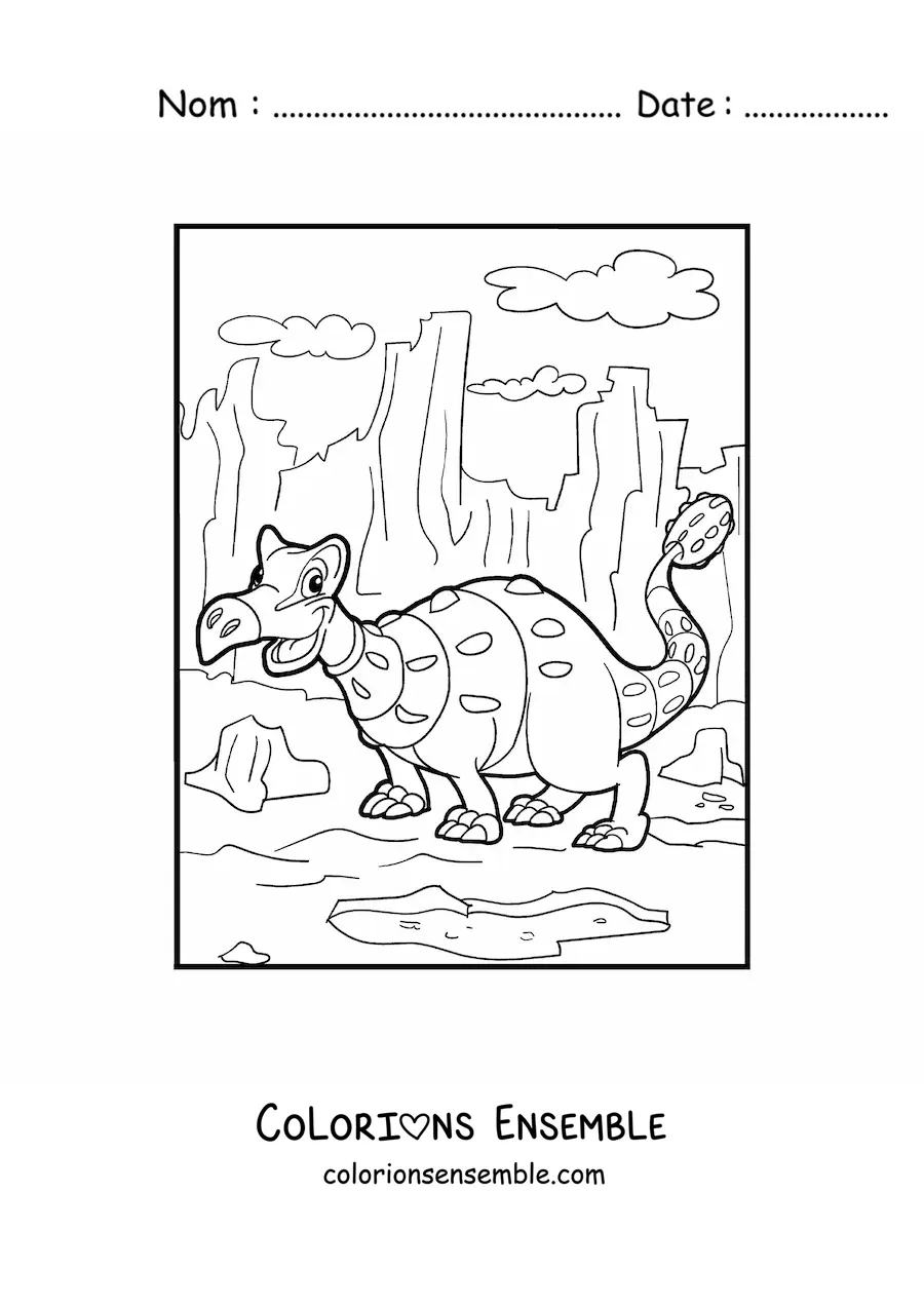 Image à colorier d’un ankylosaure herbivore en dessin animé