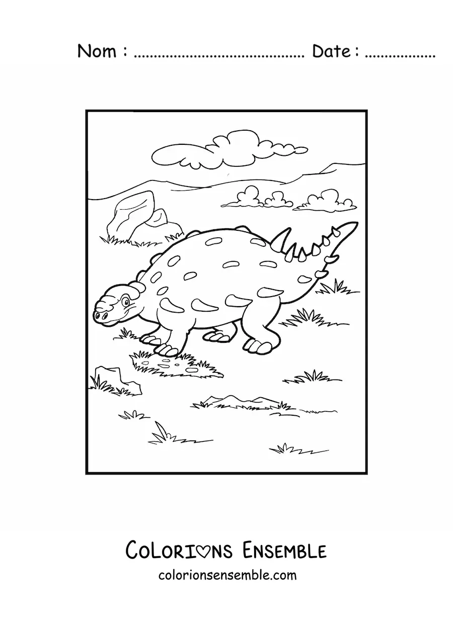 Image à colorier d’un dinosaure Gastonia herbivore en dessin animé