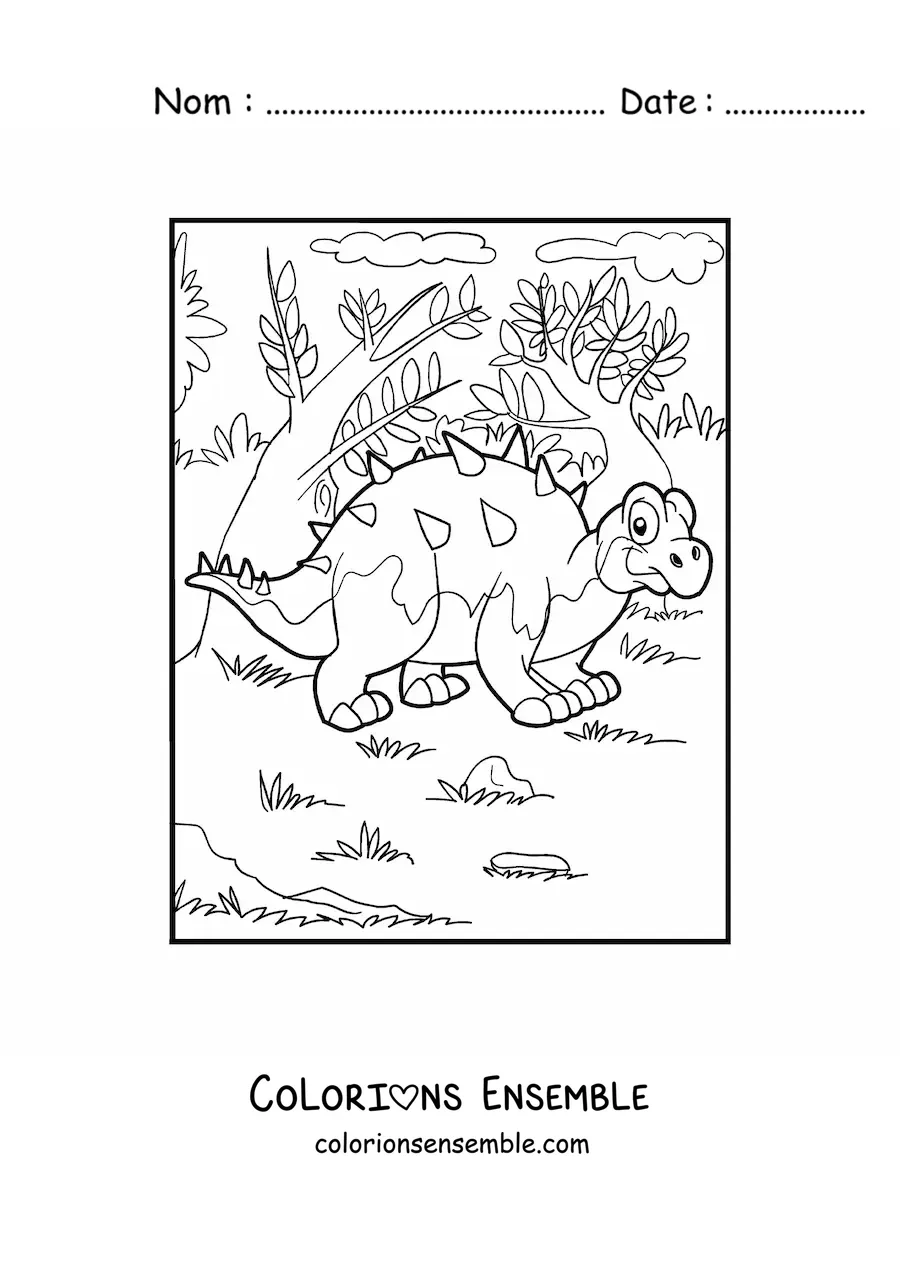 Image à colorier d’un dinosaure Polacanthus herbivore en dessin animé