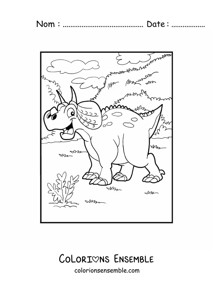 Image à colorier d’un dinosaure herbivore en dessin animé dans son habitat