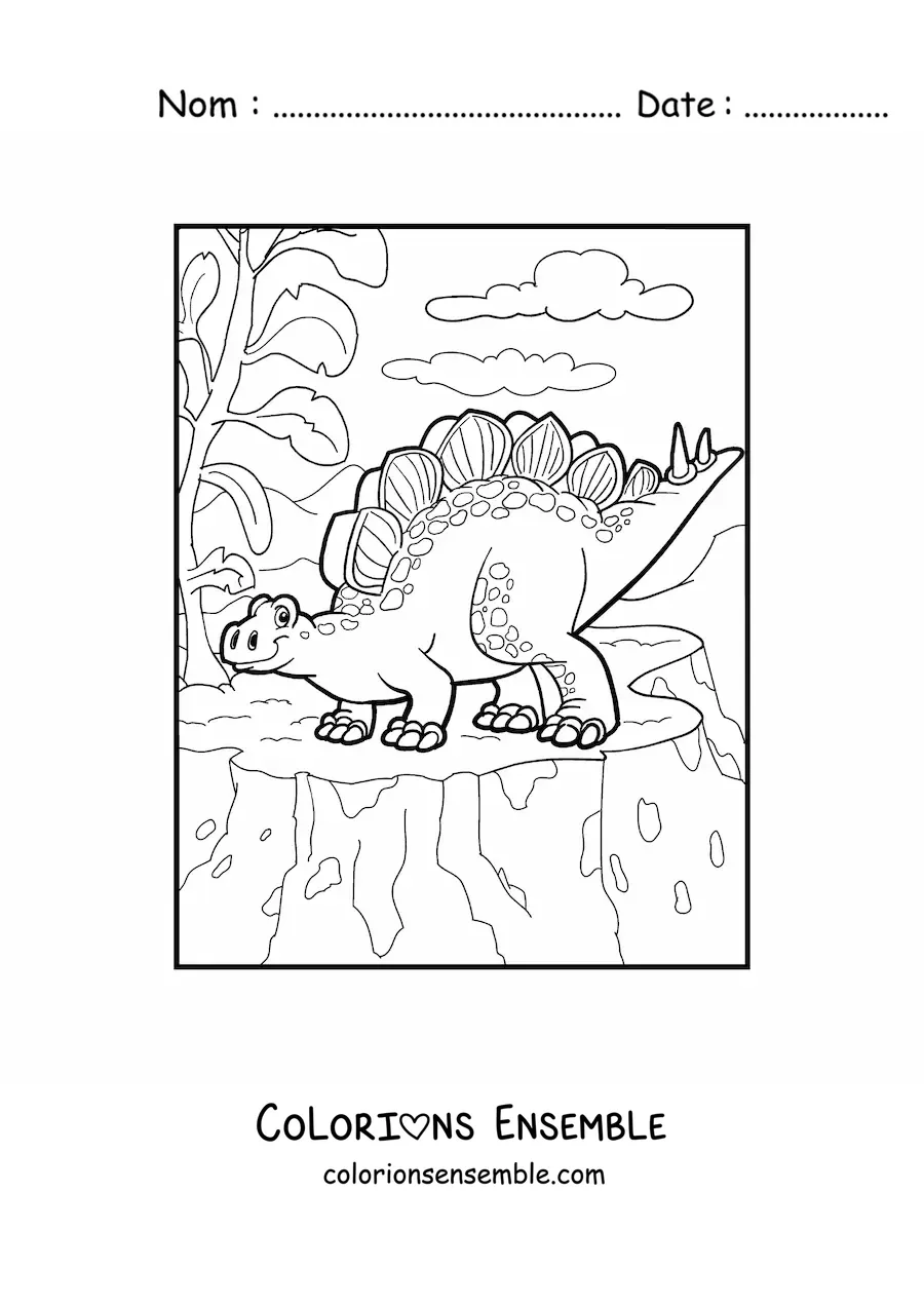Image à colorier d’un grand dinosaure herbivore dans son habitat