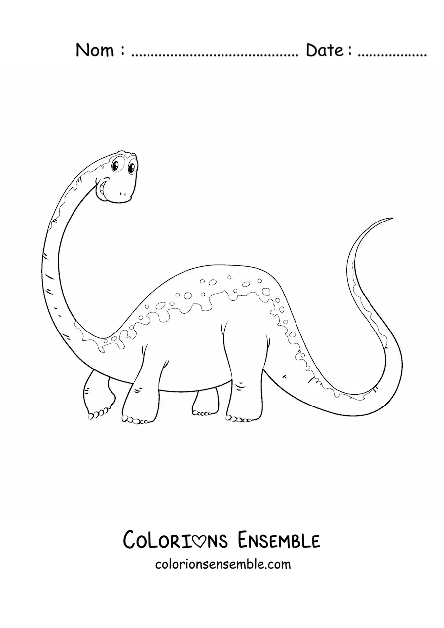 Image à colorier d’un dinosaure au long cou et à la longue queue en dessin animé