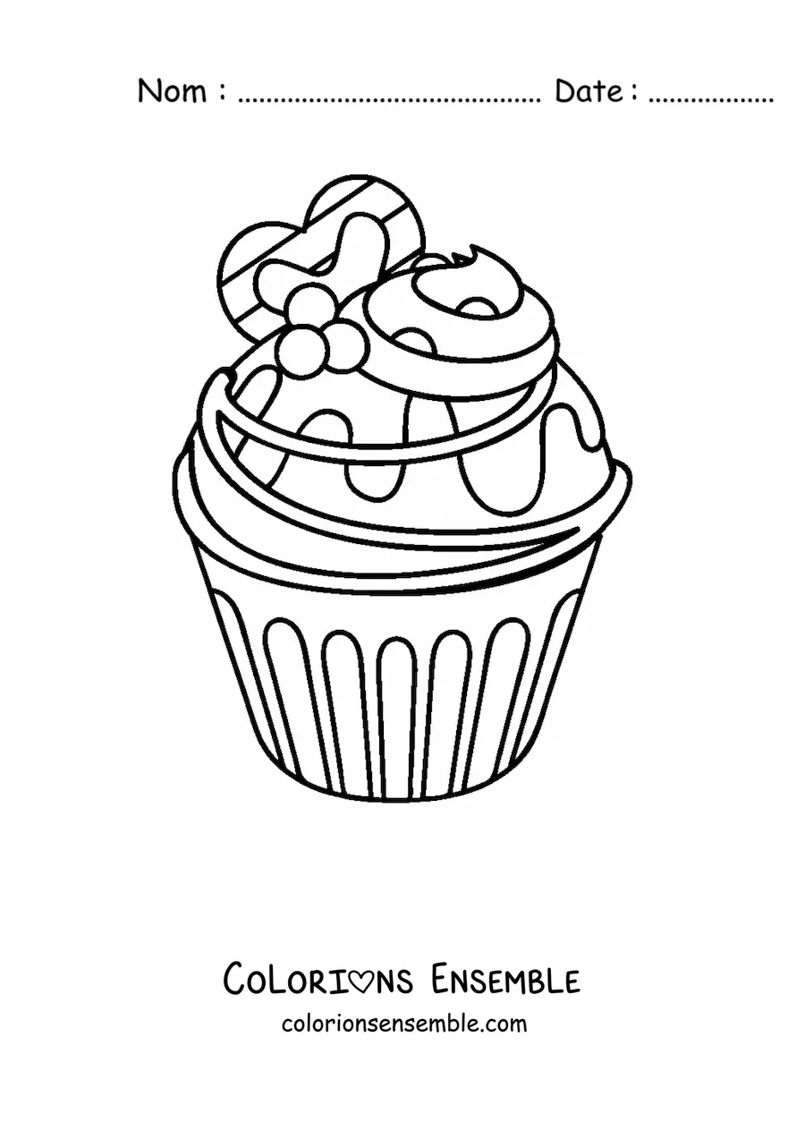 Image à colorier d'un cupcake avec un cœur