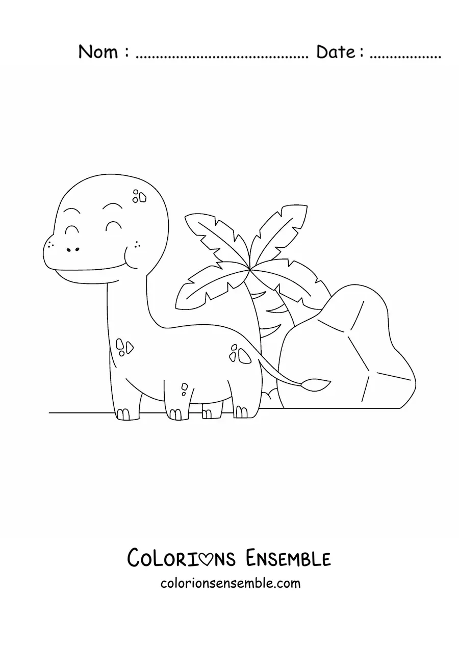 Image à colorier d’un bébé dinosaure au long cou en dessin animé
