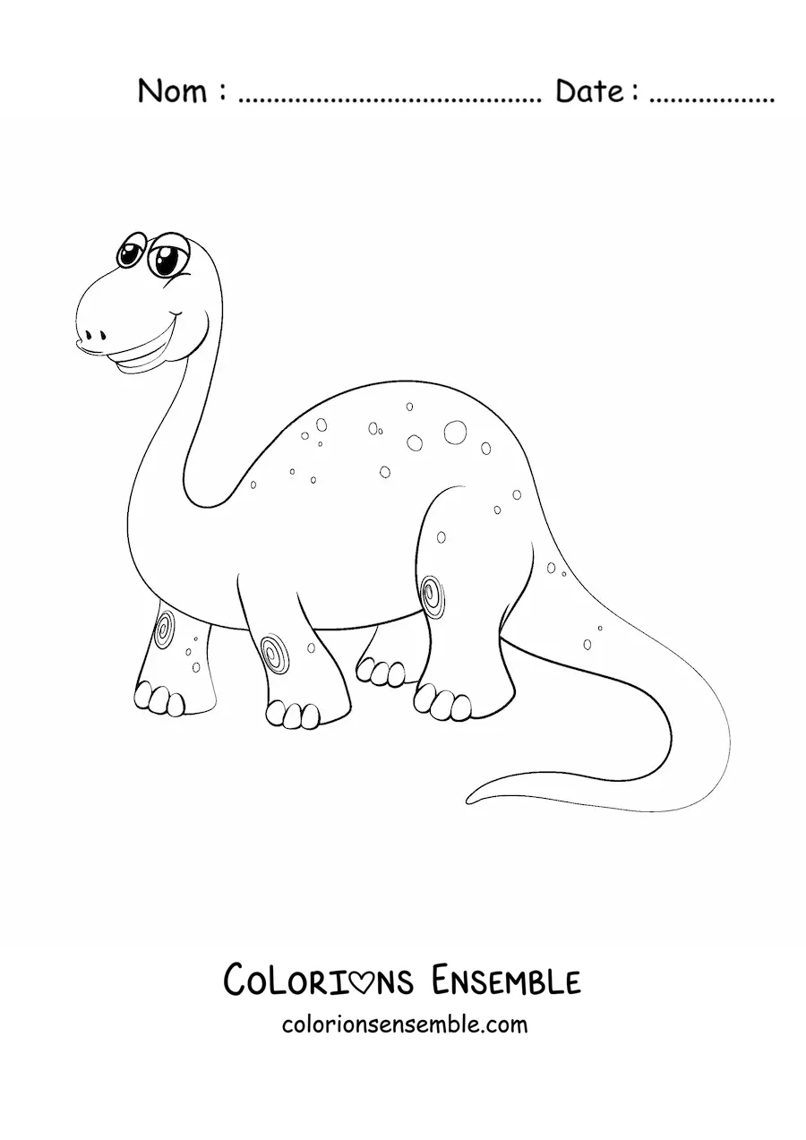 Image à colorier d’un dinosaure au long cou en dessin animé
