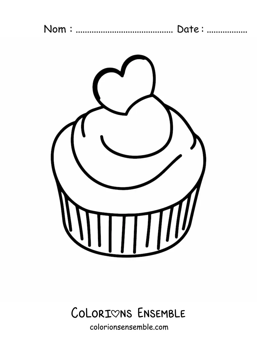Image à colorier d'un cupcake avec un cœur