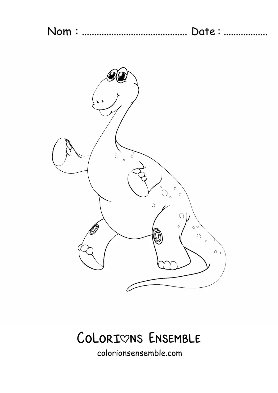 Image à colorier d’un dinosaure au long cou sur deux pattes