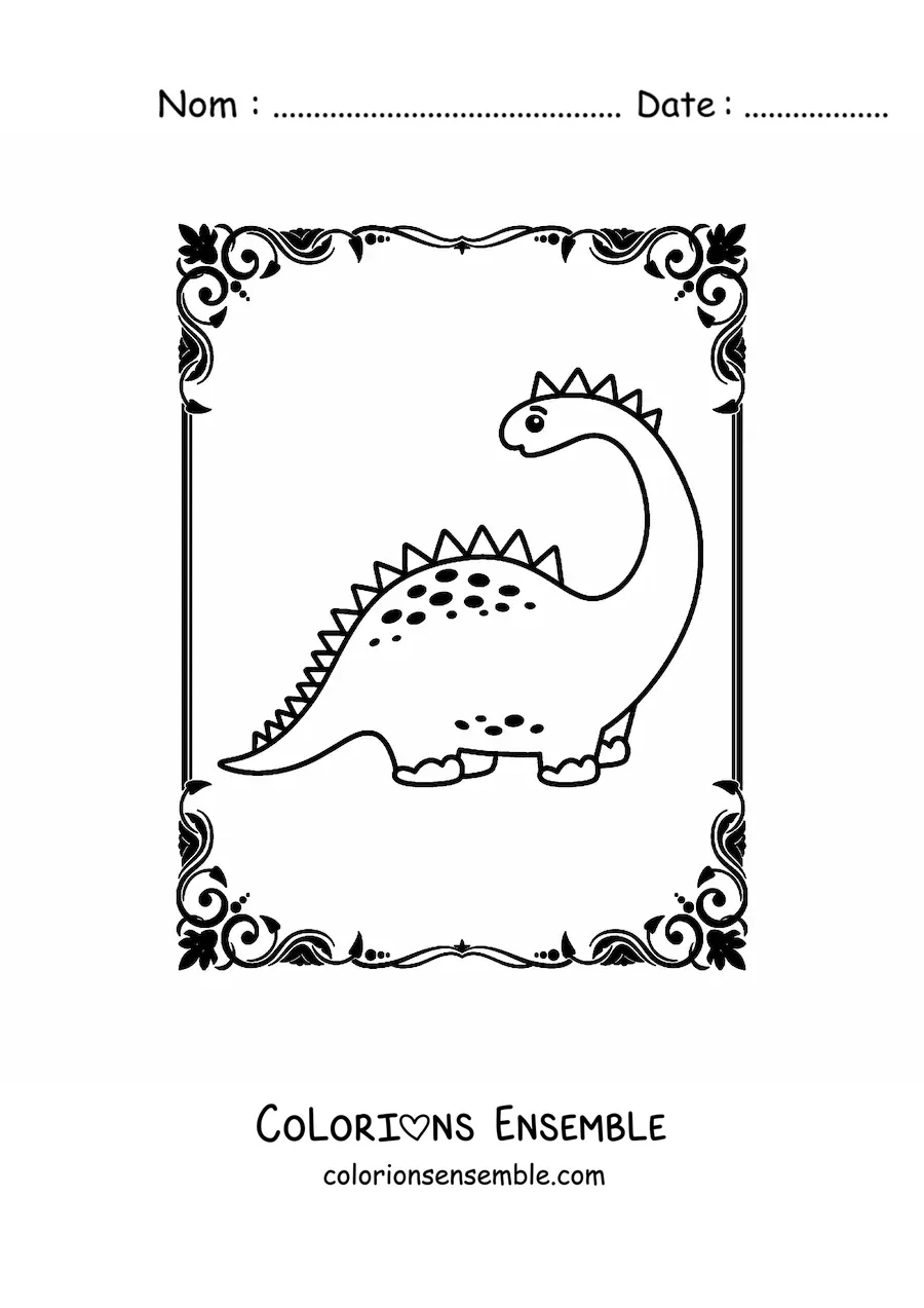 Image à colorier d’un joli dinosaure au long cou en dessin animé
