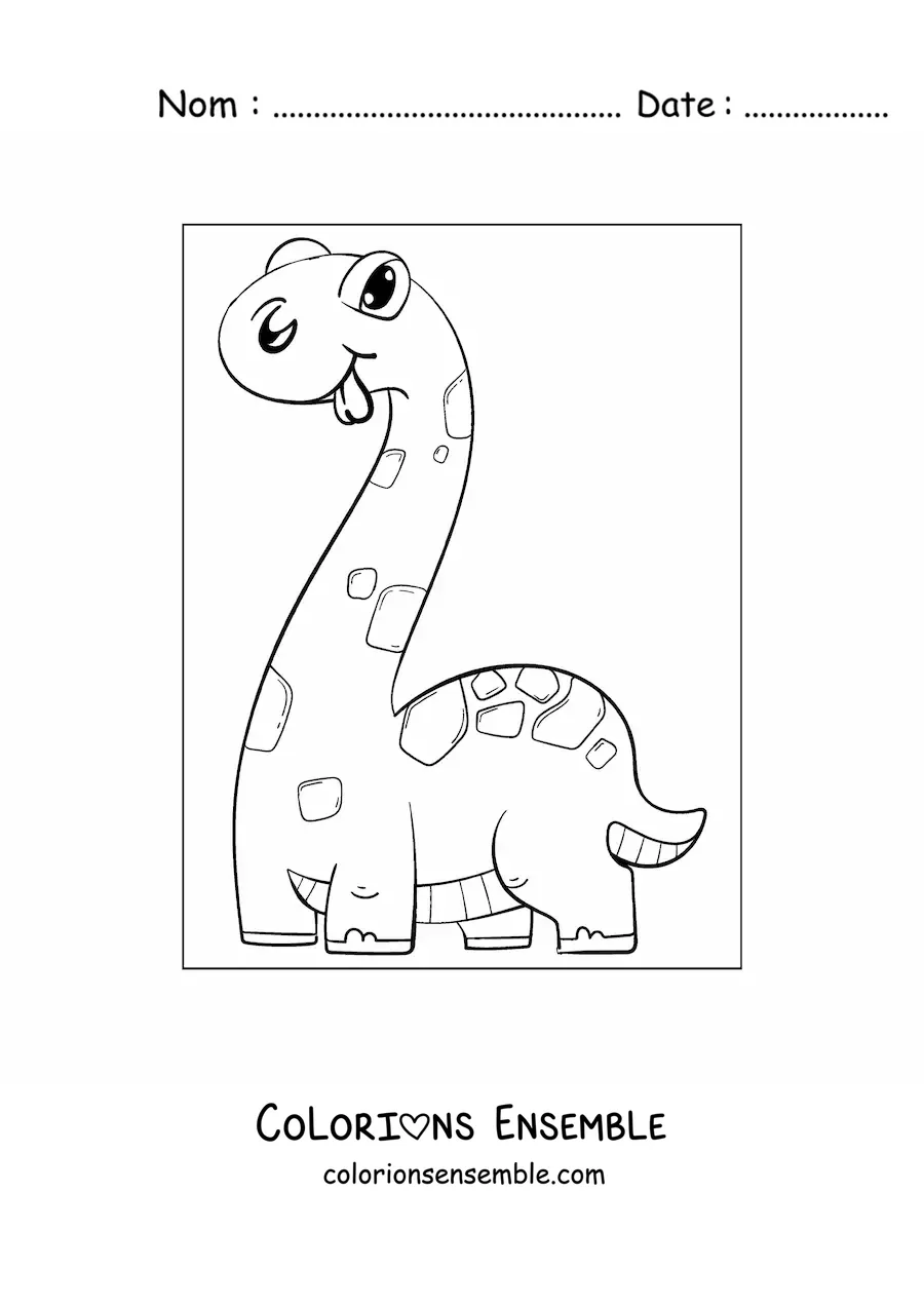 Image à colorier d’un drôle de dinosaure au long cou en dessin animé