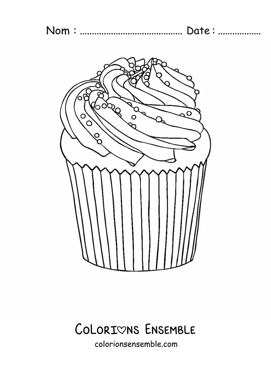 Image à colorier d'un cupcake réaliste avec du glaçage