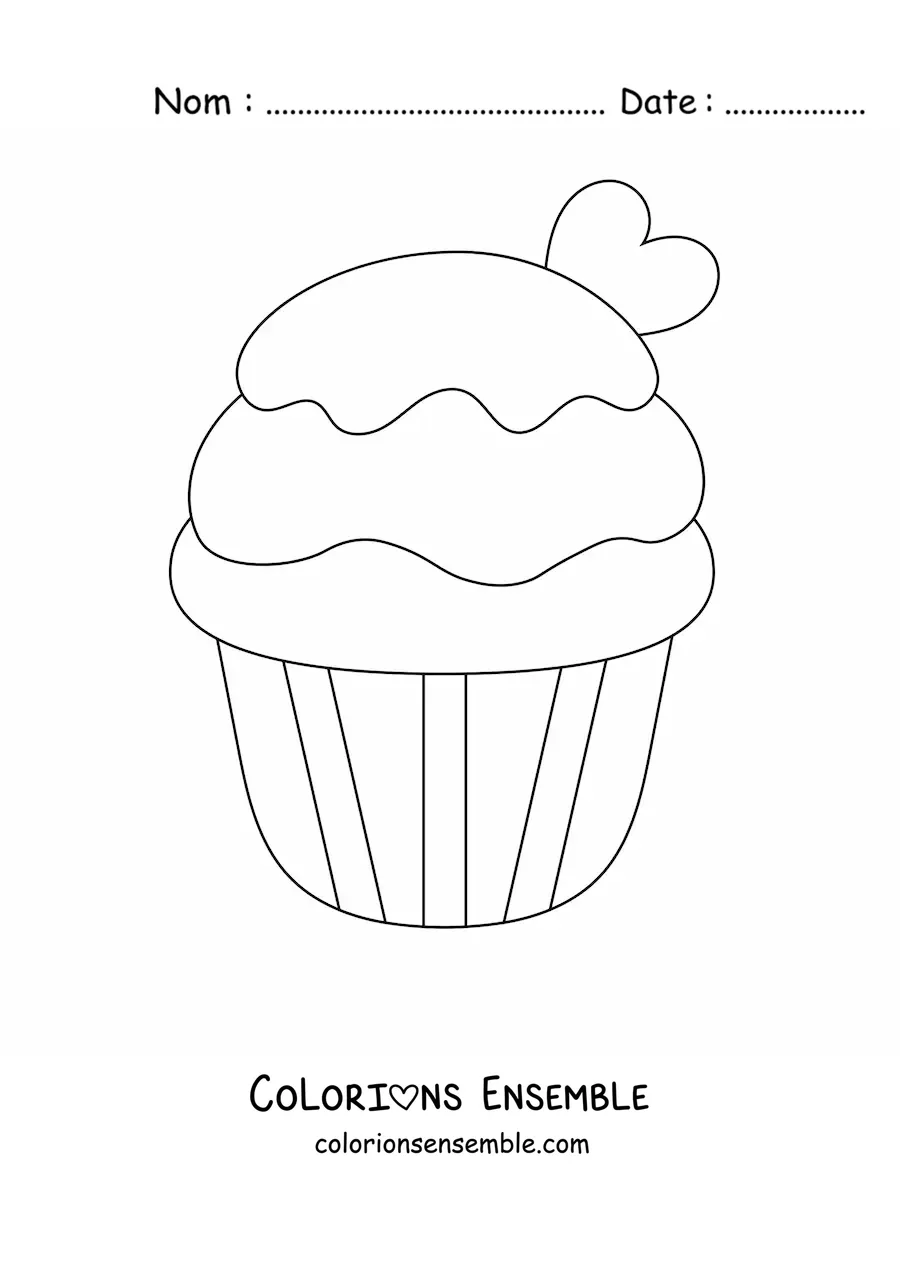 Image à colorier d'un cupcake avec un cœur