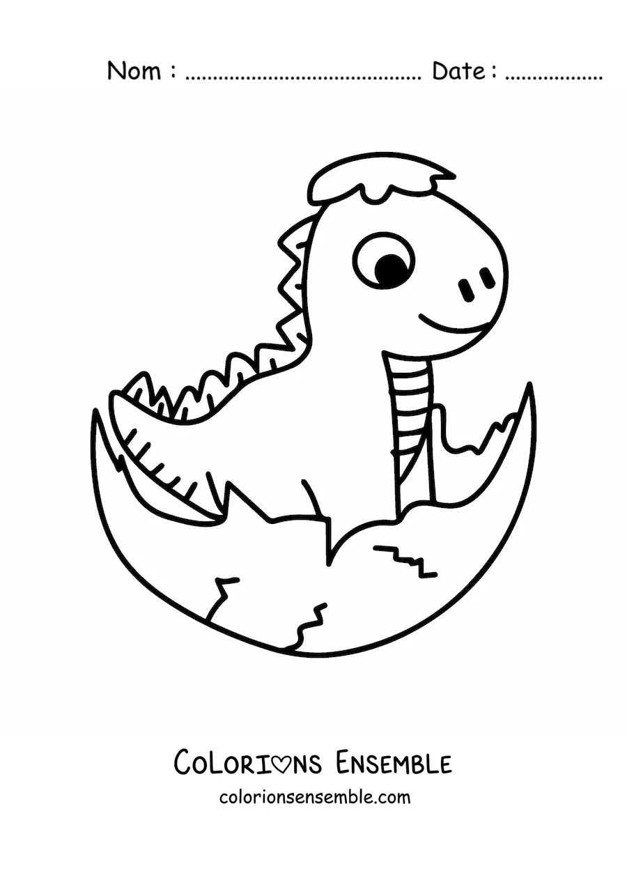 Image à colorier d’un mignon bébé dinosaure en dessin animé dans un œuf
