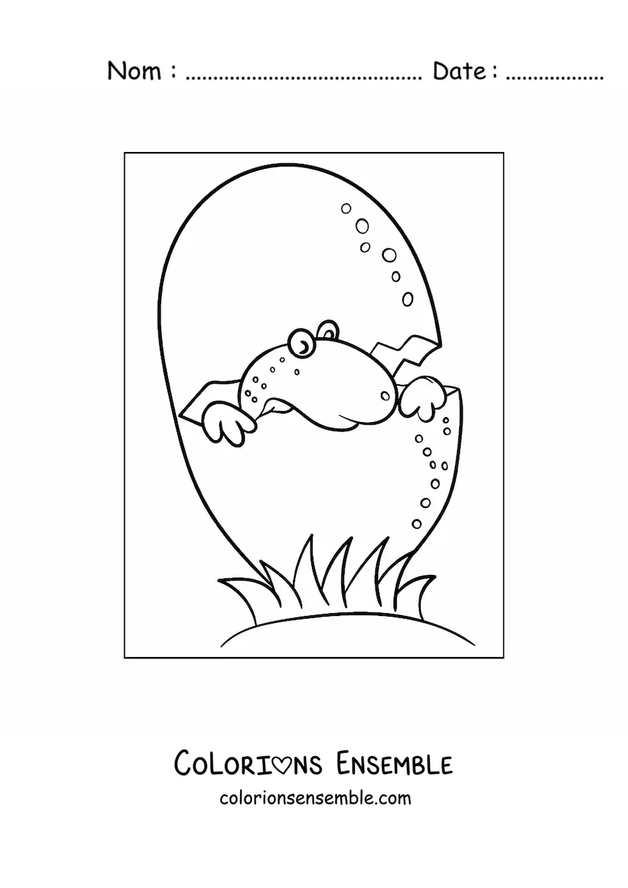 Image à colorier d’un dinosaure en dessin animé qui sort de l’œuf