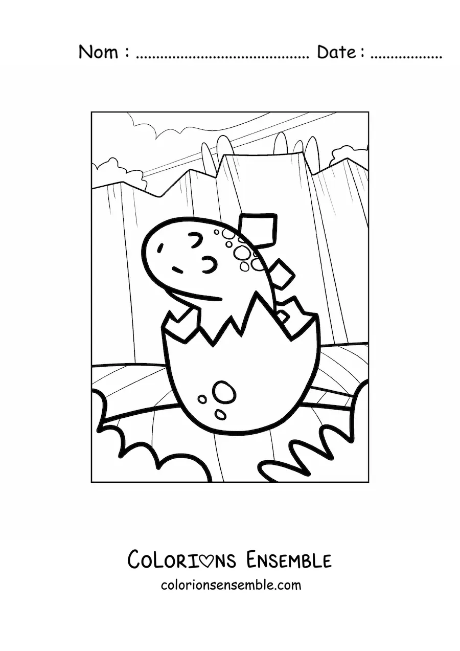 Image à colorier d’un dinosaure facile qui sort de l’œuf