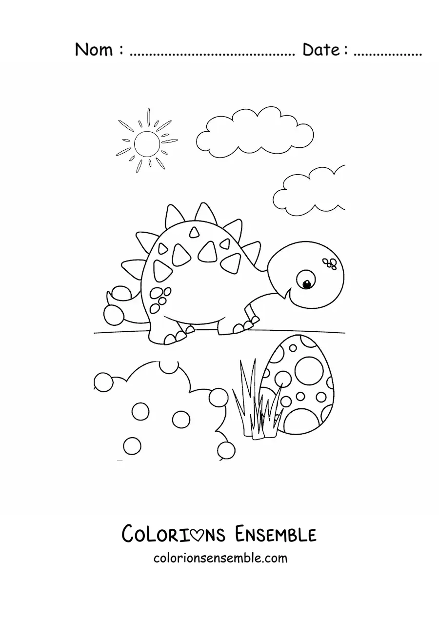 Image à colorier d’un dinosaure en dessin animé avec un œuf