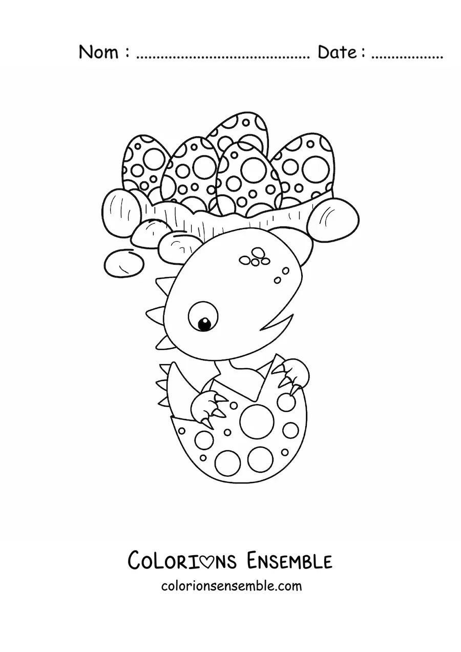Image à colorier d’œufs de dinosaure avec un mignon bébé