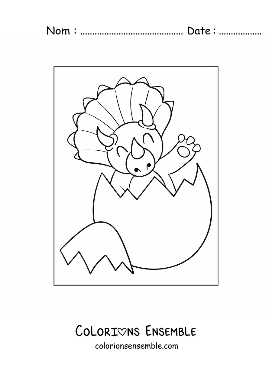 Image à colorier d’un bébé tricératops qui sort de son œuf