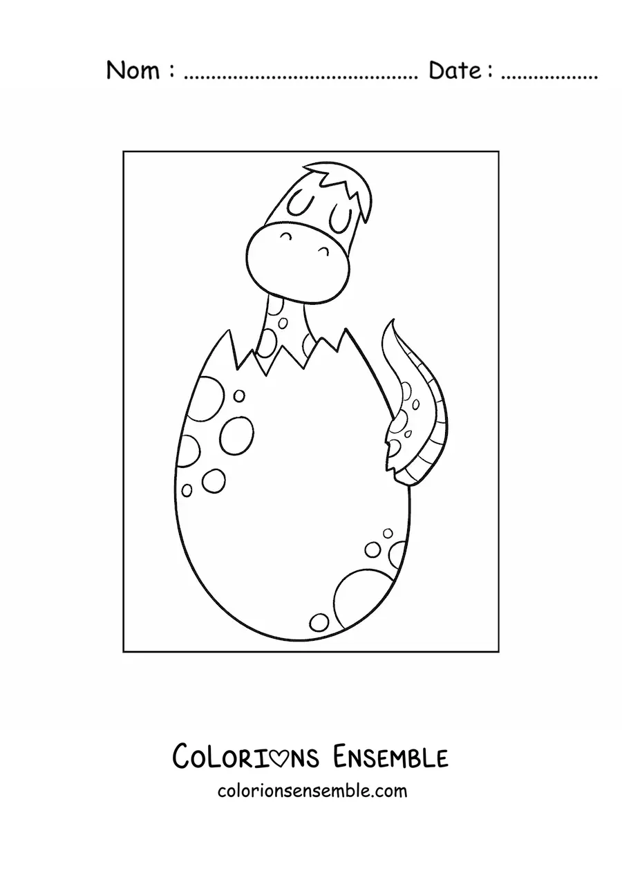Image à colorier d’un bébé dinosaure qui sort de son œuf