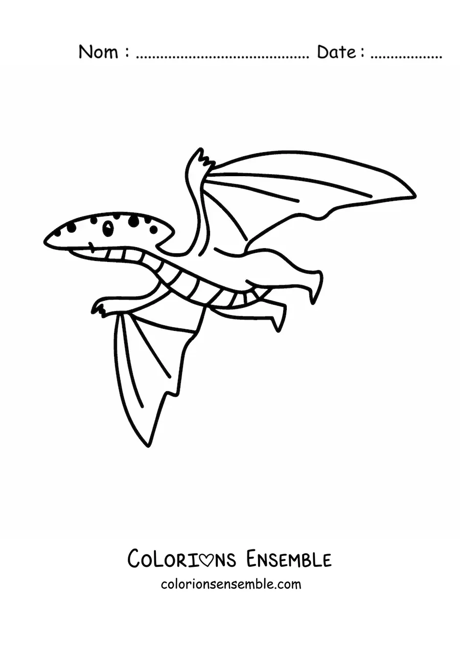 Image à colorier d’un dinosaure volant kawaii