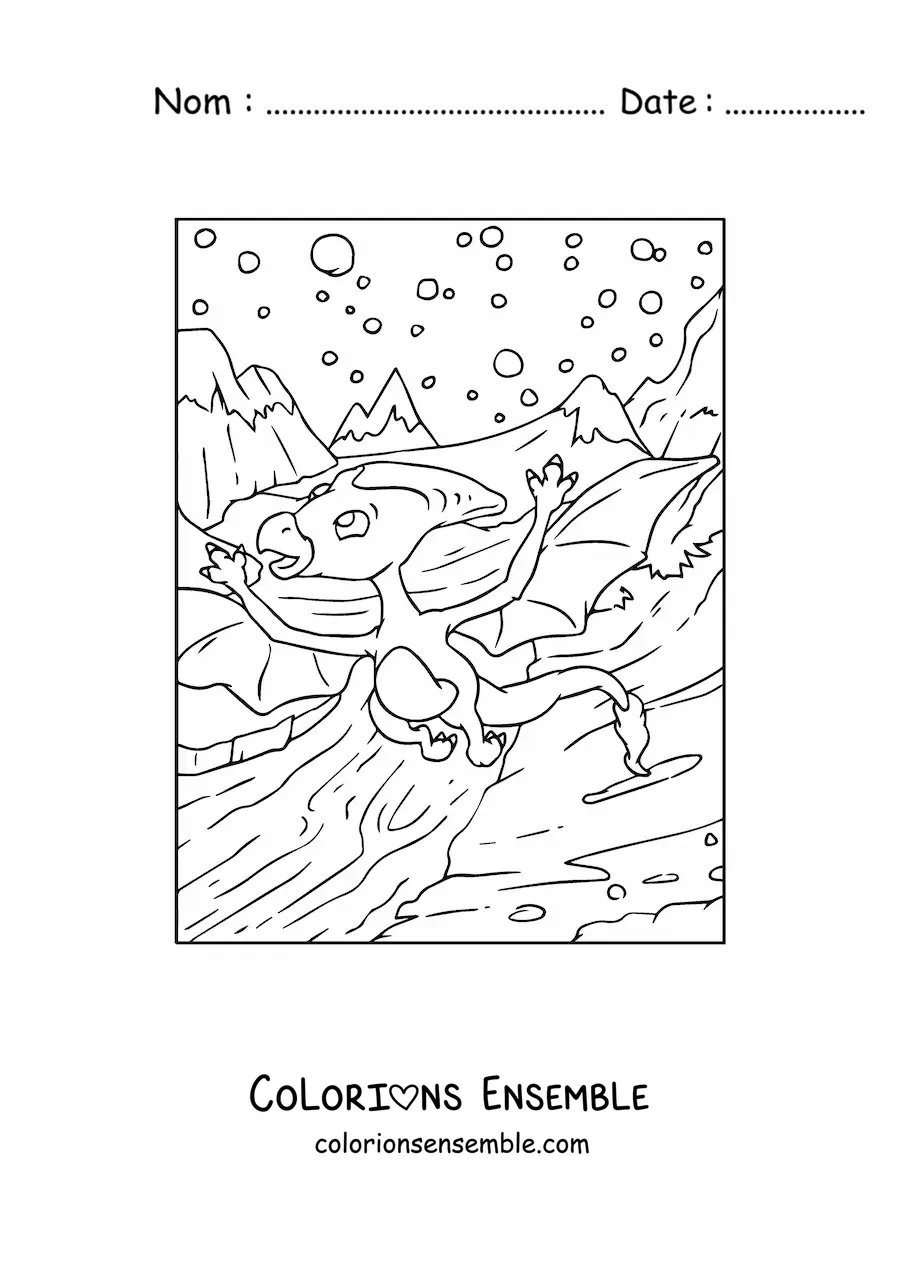 Image à colorier d’un joli dinosaure volant en plein vol