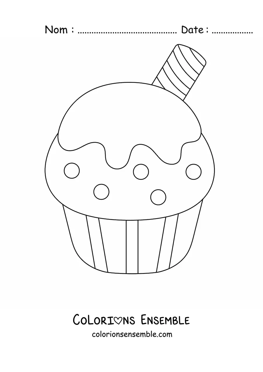 Image à colorier d'un cupcake avec une gaufrette