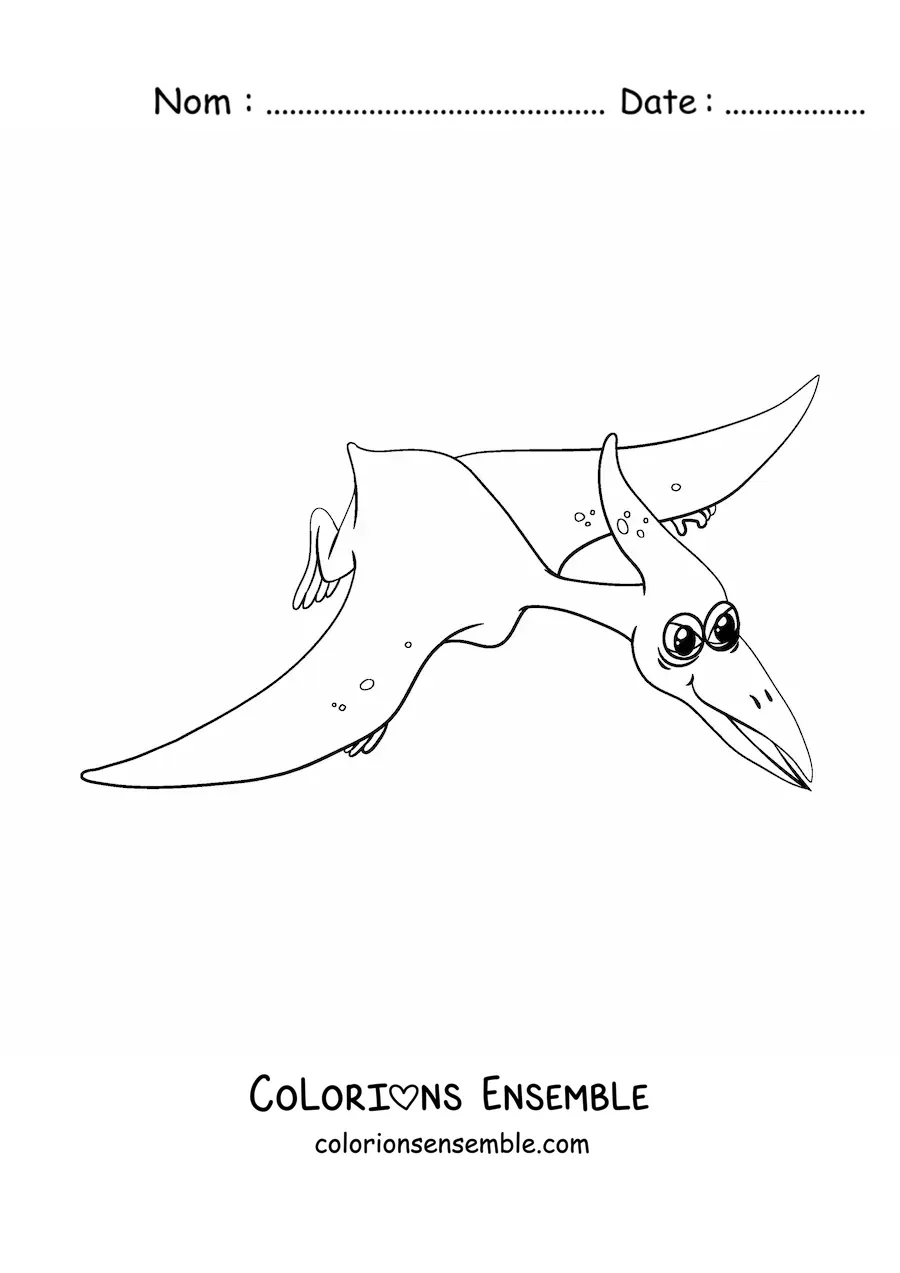 Image à colorier d’un dinosaure volant rigolo