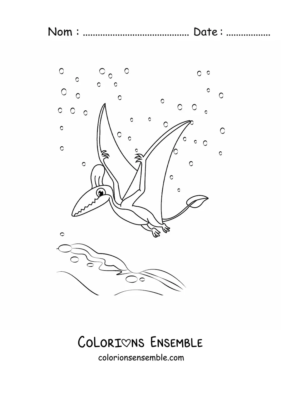 Image à colorier d’un dinosaure volant façon dessin animé