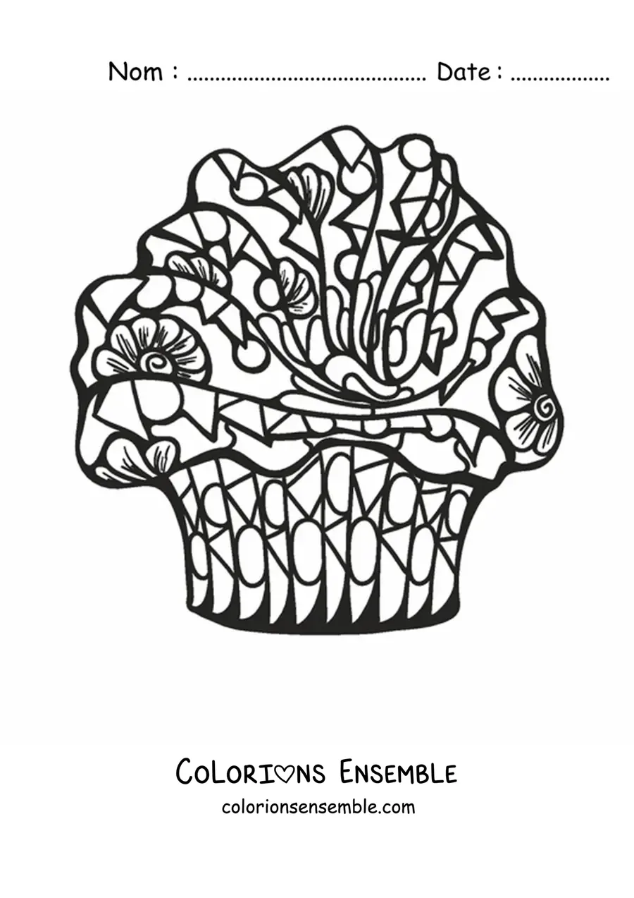 Image à colorier d'un cupcake avec des figures géométriques