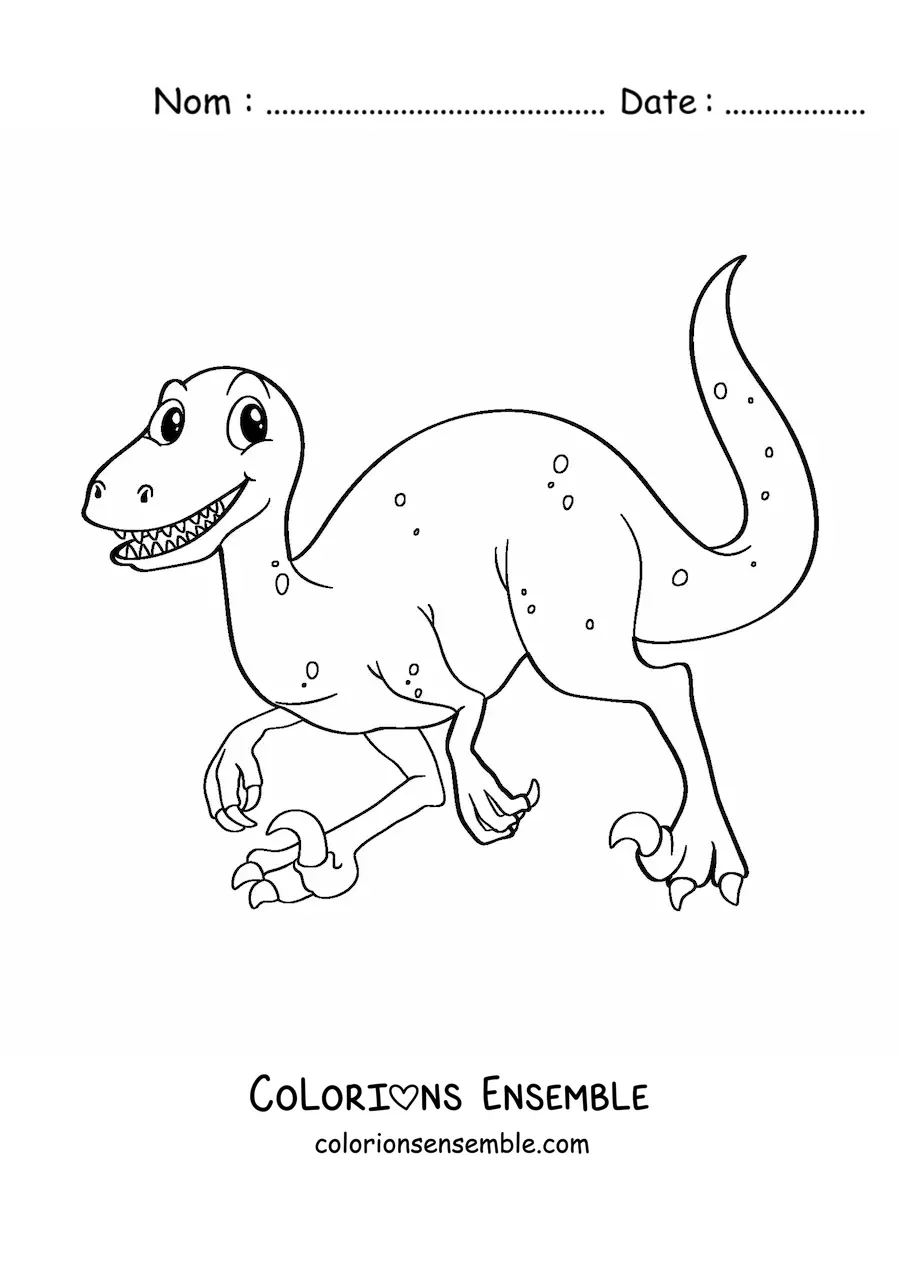 Image à colorier d’un vélociraptor rigolo