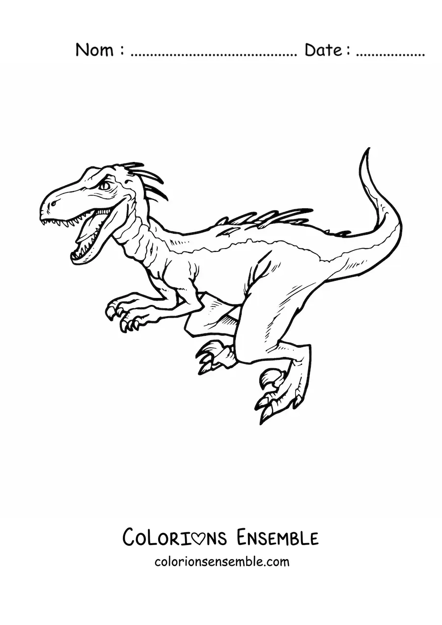 Image à colorier d’un vélociraptor qui rugit